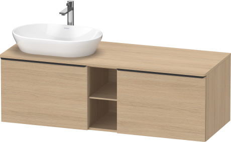 Тумба подвесная под раковину слева DURAVIT D-Neo DE4950L3030 1400 мм х 550 мм, с 2 выдвижными ящиками и открытой полкой, натуральный дуб