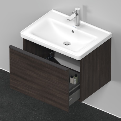 Тумба подвесная под раковину DURAVIT D-Neo DE425405353 634 мм х 452 мм, с одним выдвижным ящиком, каштан тёмный