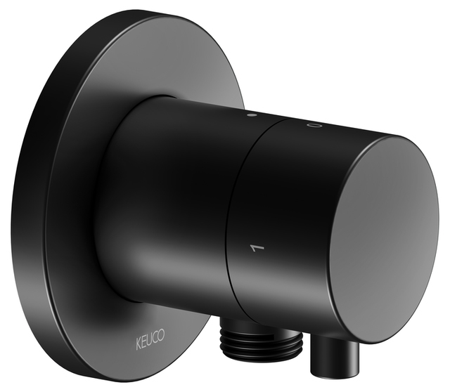 Запорный вентиль с переключателем на 2 потребителя KEUCO IXMO 59557 371101 с рукояткой IXMO Comfort, с круглой розеткой, чёрный матовый