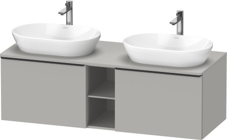 Тумба подвесная под две раковины DURAVIT D-Neo DE4950B0707 1400 мм х 550 мм, с 2 выдвижными ящиками и открытой полкой, бетонно-серый матовый