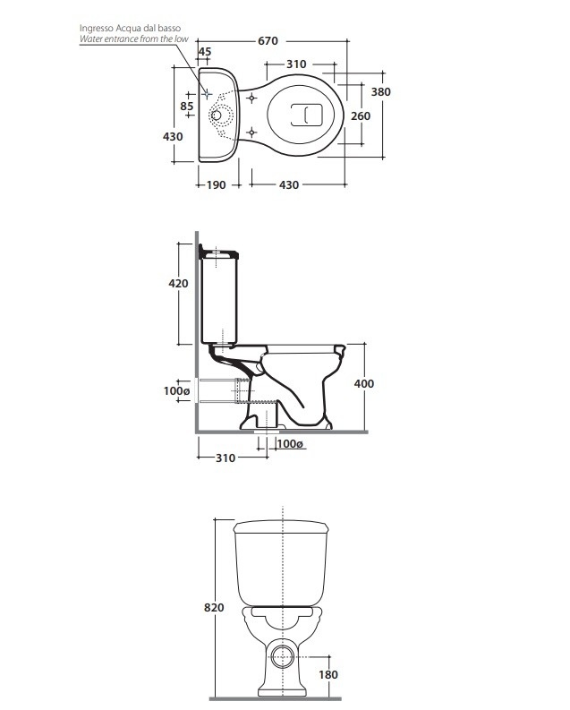 Унитаз напольный GLOBO PAESTUM PA004BI 380 мм х 670 мм х 400 мм, выпуск горизонтальный, с креплением, белый глянцевый