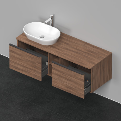 Тумба подвесная под раковину слева DURAVIT D-Neo DE4950L7979 1400 мм х 550 мм, с 2 выдвижными ящиками и открытой полкой, орех натуральный