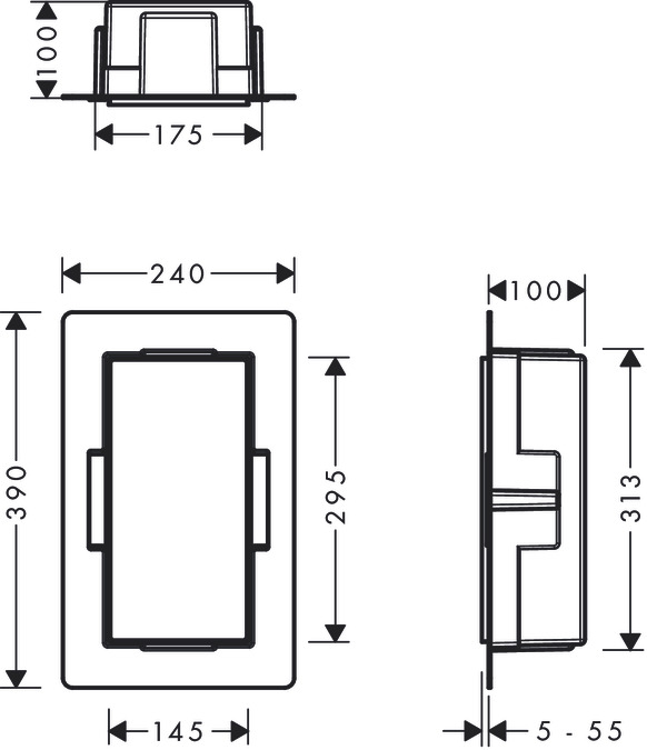Настенный короб HANSGROHE XtraStoris Minimalistic 56070670 с открытой рамой 300 мм х 150 мм х 100 мм, матовый чёрный