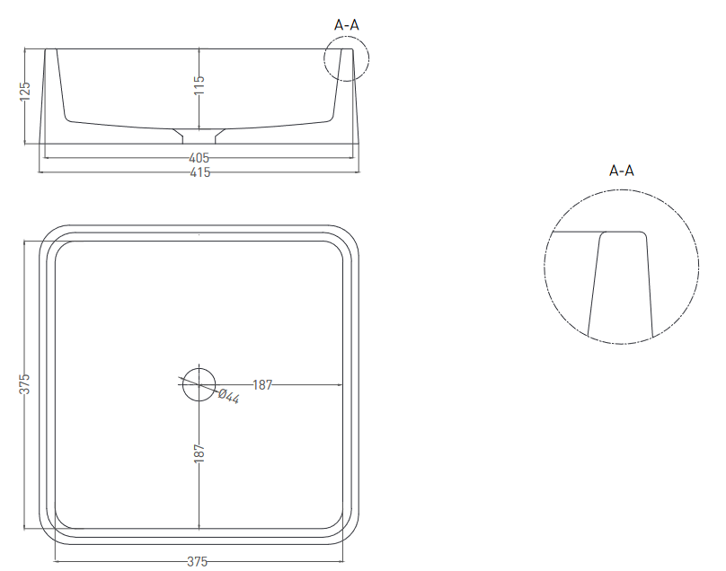 Раковина накладная квадратная SALINI GLORIA 02 1102202M 415х415х125мм, S-Stone, без донного клапана, цвет Белый матовый