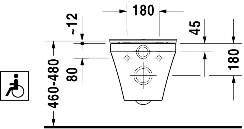 Унитаз подвесной для инвалидов Duravit DuraStyle Rimless 2559090000 с вертикальным смывом, без сидения, безободковый, белый 