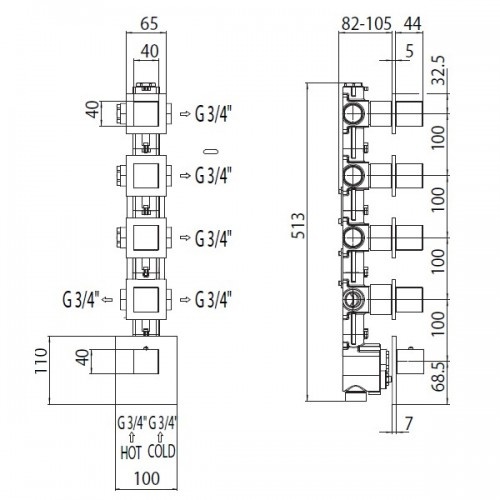 Наружняя часть термостата BOSSINI OUTLETS Z031208.030 с отдельными панелями, хром