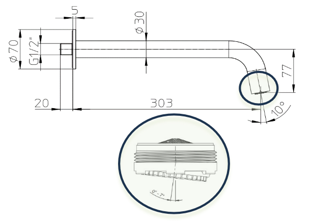 Настенный верхний душ BOSSINI PLY HP1000.030 Ø 30 мм, цвет Хром