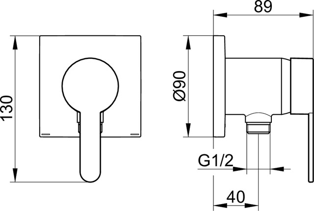 Смеситель однорычажный для душа KEUCO 59552 370302 с выводом для шланга, с квадратной розеткой, чёрный матовый