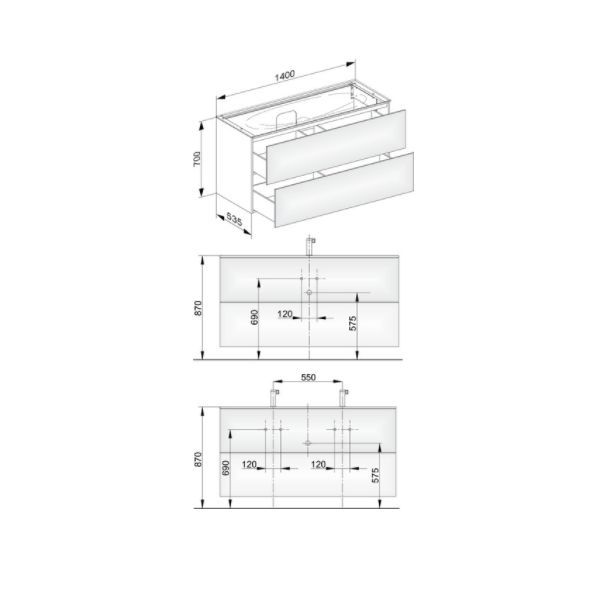 Тумба подвесная под раковину KEUCO EDITION 11 31362 110100 с двумя выдвижными фронтами, с внутренней светодиодной подсветкой, корпус матовый лак/фасад глянцевое стекло, антрацит