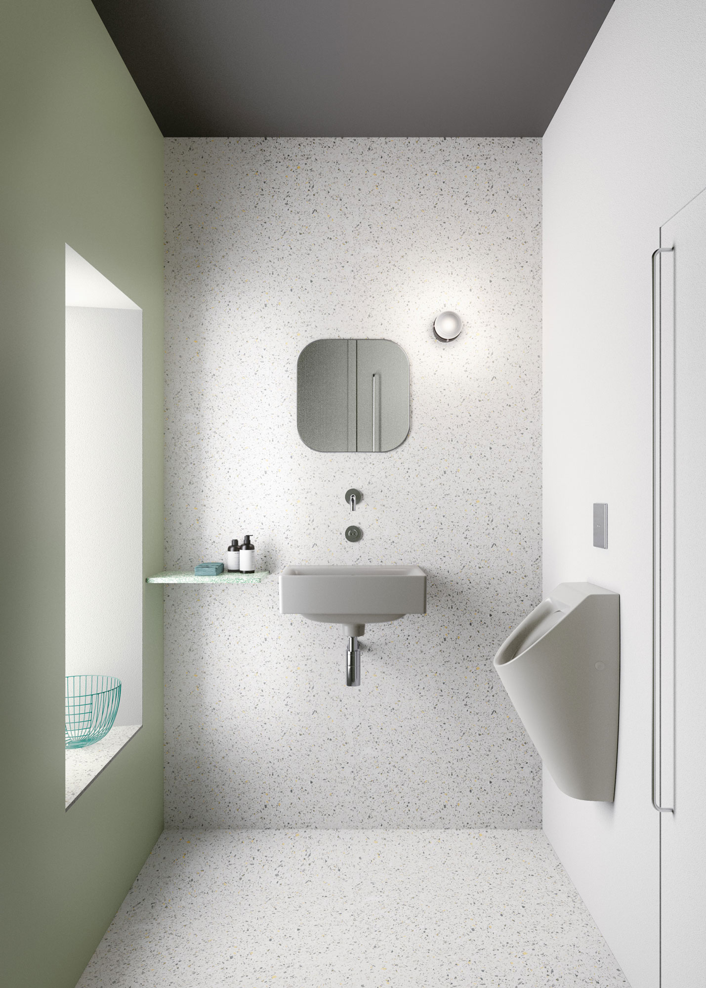 Писсуар подвесной безободковый GSI COMMUNITY 909717 350 мм х 310 мм, для крепежа FISRО, скрытый подвод воды, Cenere Matte