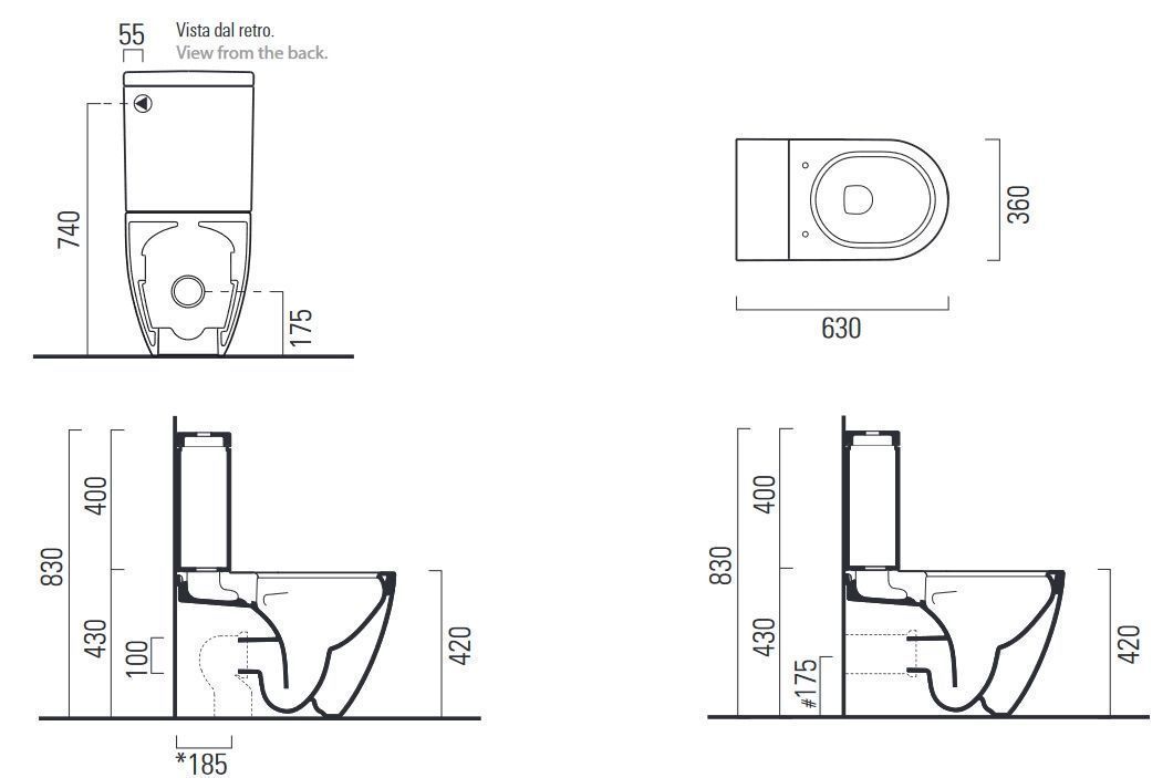Унитаз напольный GSI PURA 880609 630х360 мм, Swirlflush, со сливом в стену, для крепежа FVB, цвет Белый матовый