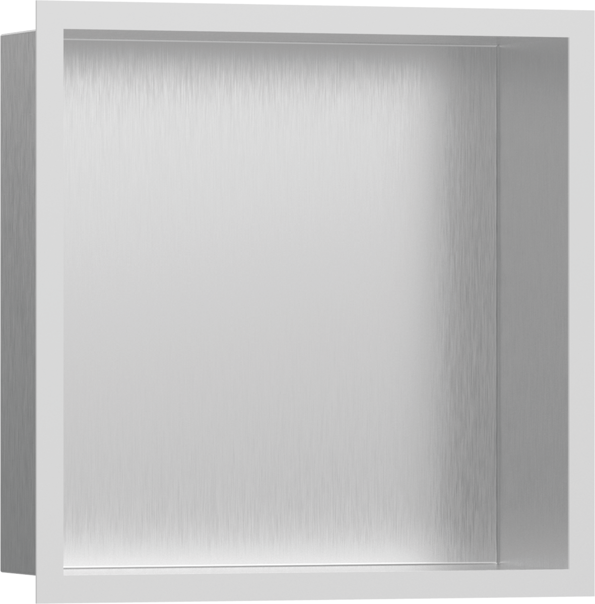 Настенный короб HANSGROHE XtraStoris Individual 56097700 с дизайнерской рамой, 300 мм х 300 мм х 100 мм, полированная сталь/матовый белый