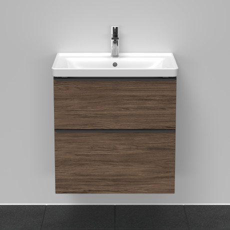 Тумба подвесная под раковину DURAVIT D-Neo DE435402121 634 мм х 452 мм, с выдвижным ящиком и выдвижным отделением, орех тёмный