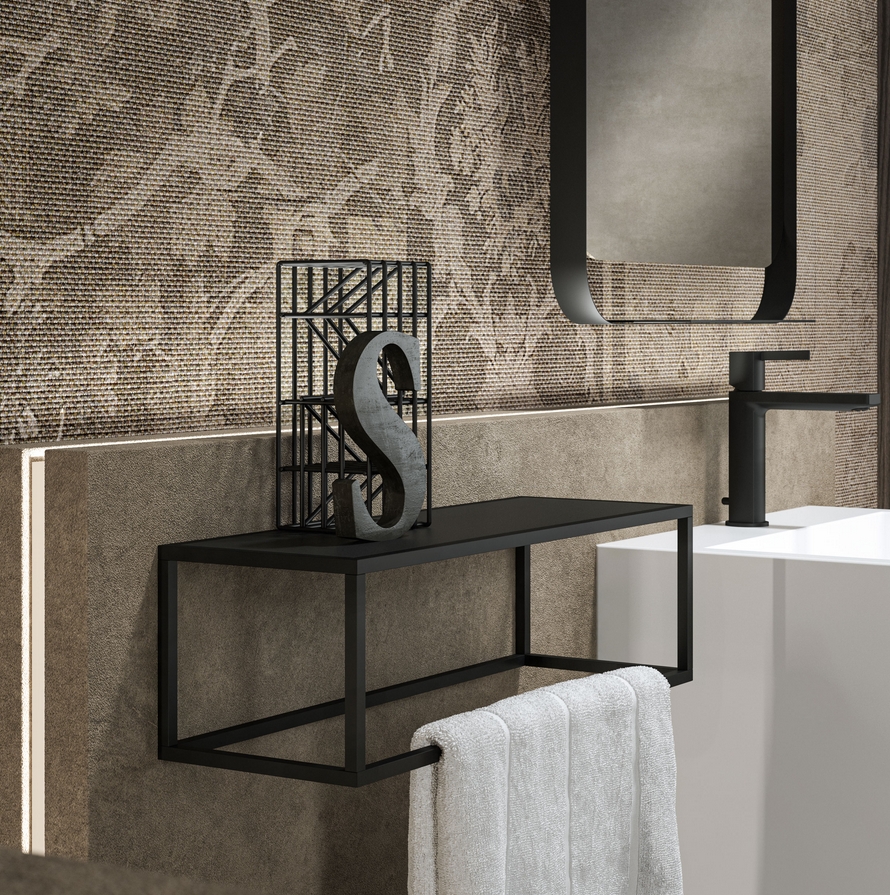 Комплект мебели BMT BLEUS 4.0  BL4-10   1150х2100х495 мм тумба с раковиной, зеркало и шкаф, цвет Bianco Opaco/Burnt Walnut/Nero Opaco