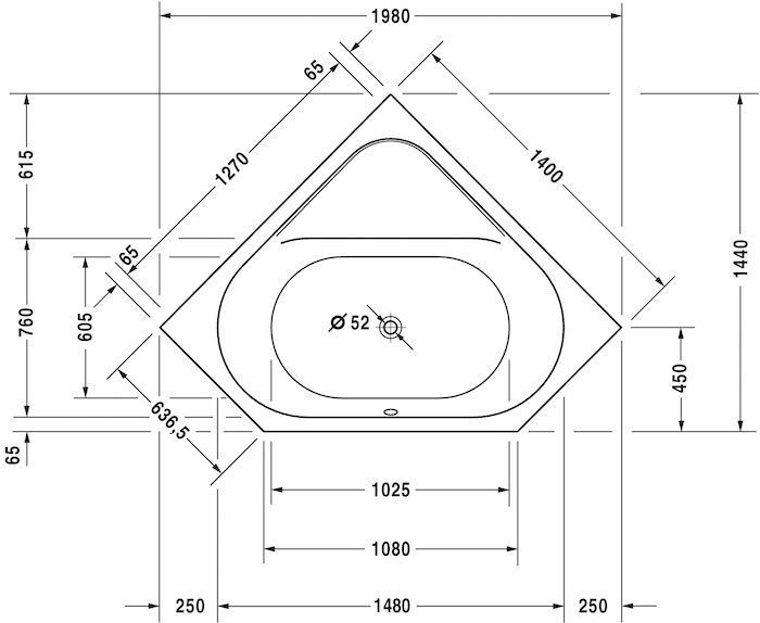 Акриловая встраиваемая угловая ванна Duravit D-Code 700137000000000 1400 х 1400