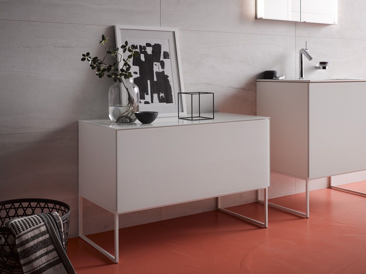 Боковая тумба Keuco Plan 32927 300000 корпус ламинированный матовый белый, фасад стекло белый глянцевый