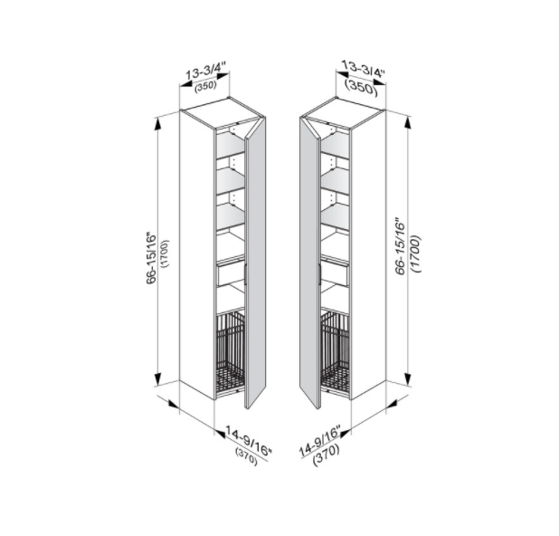 Шкаф - пенал высокий подвесной KEUCO EDITION 11 31331 370001 петли слева, 3 стеклянные полки, с бельевой корзиной, корпус/фасад структурный лак, трюфель
