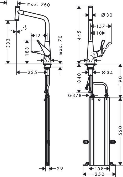 Смеситель для кухни Hansgrohe Metris Select M71 73803800 Хром