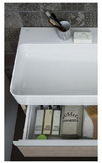 Тумба подвесная  Laufen  Space  4.1016.2.160.103.1 63,5 см,  под раковину Val  8.1028.4, 2 ящика, цвет темный вяз, ручки коричневый алюминий