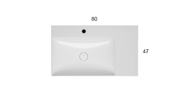 Раковина накладная GLOBO T-EDGE B6R80SBI 800 мм х 470 мм х 120 мм, с полочкой справа, с отверстием под смеситель, без перелива, белая глянцевая