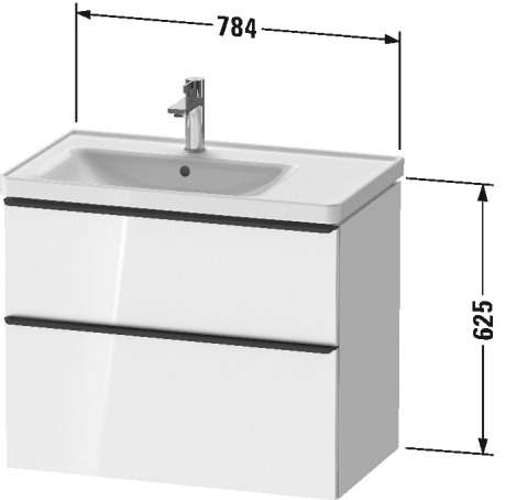 Тумба подвесная под раковину DURAVIT D-Neo DE435704949 784 мм х 452 мм, с выдвижным ящиком и выдвижным отделением, графит матовый
