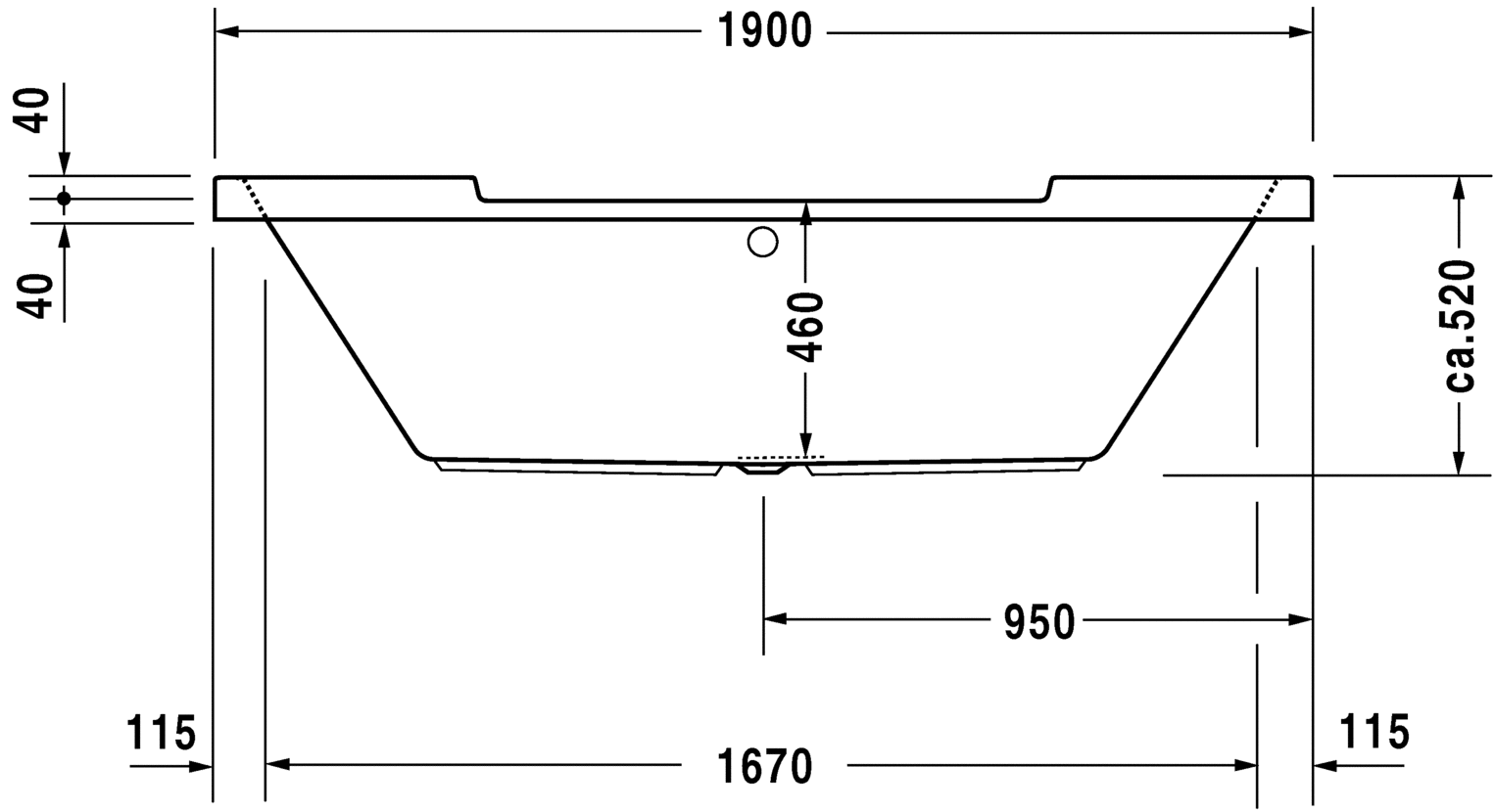 Акриловая ванна Duravit Starck 700011000000000 1900 х 900 c двумя наклонами для спины, встраиваемая, белая