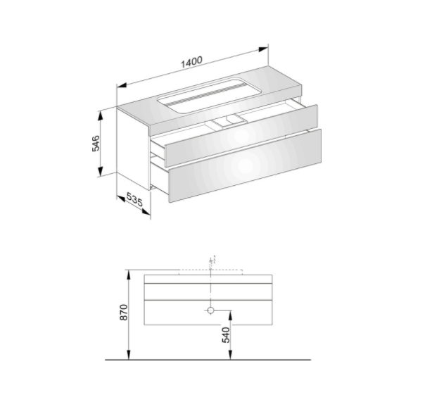 Тумба подвесная под раковину KEUCO EDITION 11 31583 710000 без отверстия под смеситель, с двумя выдвижными фронтами, корпус структурный лак/фасад матовый лак, белый/антрацит