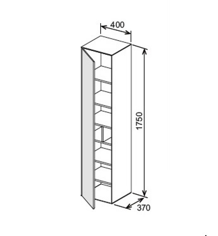 Высокий шкаф-пенал Keuco Edition Lignatur 33330 700001 400x1750x370 мм 1 дверь петли слева фасад дуб, корпус дуб