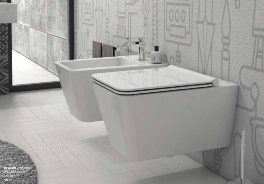 Биде подвесное GLOBO INCANTHO INS09BI 350 мм х 540 мм, с отверстием под смеситель, с креплением, белый глянцевый