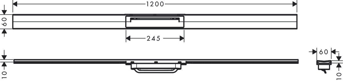 Внешняя часть линейного слива для укорачиваемого душа HANSGROHE RainDrain Flex 56047800 1200 мм, для пристенного монтажа, полированная сталь