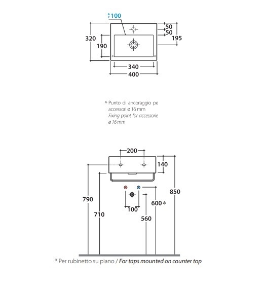 Раковина подвесная/накладная GLOBO STONE SCR40BI 400 мм х 320 мм х 140 мм, с намеченным отверстием под смеситель, с переливом, цвет белый глянцевый
