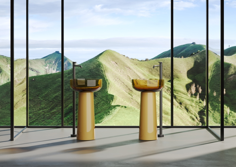 Раковина напольная из полимера и композита DEA DESIGN Pedestal Basin DD2027 480 R9 18 480 мм х 480 мм х 880 мм, цвет Brown Copper R9/White №18