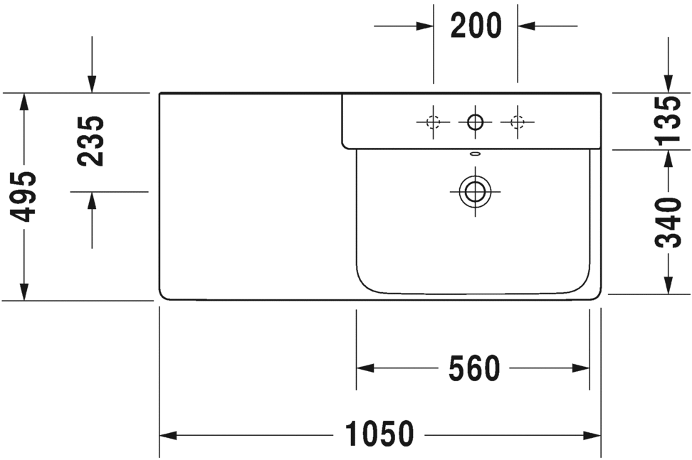 Раковина подвесная Duravit P3 comforts 2334100000 105х50см (изделие снято с производства)