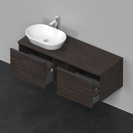 Тумба подвесная под раковину слева DURAVIT D-Neo DE4950L5353 1400 мм х 550 мм, с 2 выдвижными ящиками и открытой полкой, каштан тёмный