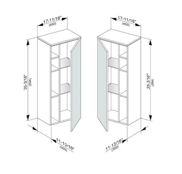Шкаф средний подвесной KEUCO EDITION 400 31725 210002 петли справа, 2 стеклянные полки, корпус/фасад глянцевый лак, белый