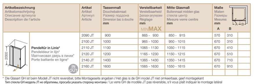 Дверь маятниковая Provex Jolly 2090 JT 05 GL 900 мм х 2000 мм, для прямоугольной кабины, блестящий алюминий/стекло прозрачное