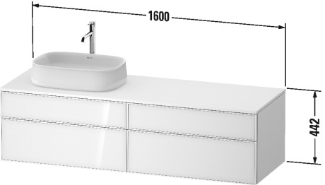 Тумба подвесная с вырезом под раковину справа DURAVIT ZENCHA ZE4824R64830000 550 мм х 1600 мм х 442 мм, с 4 выдвижными ящиками, белое стекло/серо-коричневый суперматовый
