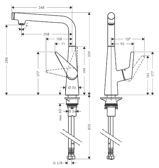 Однорычажный смеситель для кухни с поворотным изливом HANSGROHE Talis Select S 72820800 цвет Нержавеющая сталь