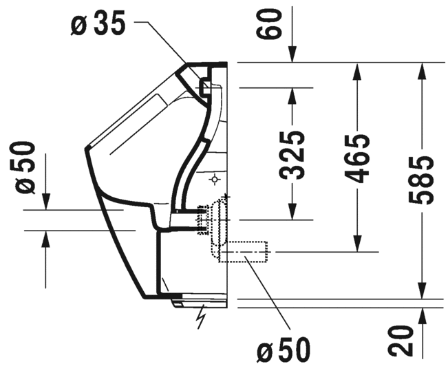 Писсуар подвесной электронный Duravit ME by Starck 2809310000 с питанием от батареек, без "мушки", белый