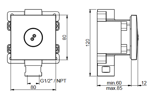Боковая форсунка квадратная из пластика ABS ALMAR BODYJET E044177.HB 80 мм х 80 мм, цвет High Brass