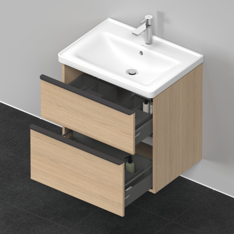 Тумба подвесная под раковину DURAVIT D-Neo DE435403030 634 мм х 452 мм, с выдвижным ящиком и выдвижным отделением, натуральный дуб