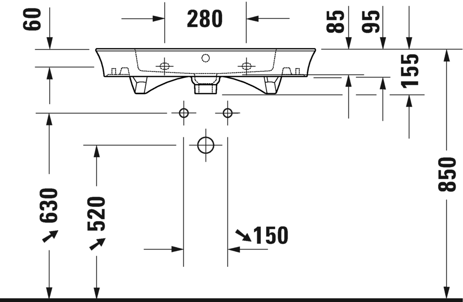 Раковина встраиваемая Duravit White Tulip 2363750000 490 мм х 750 мм, с отверстием под смеситель, с переливом, белая