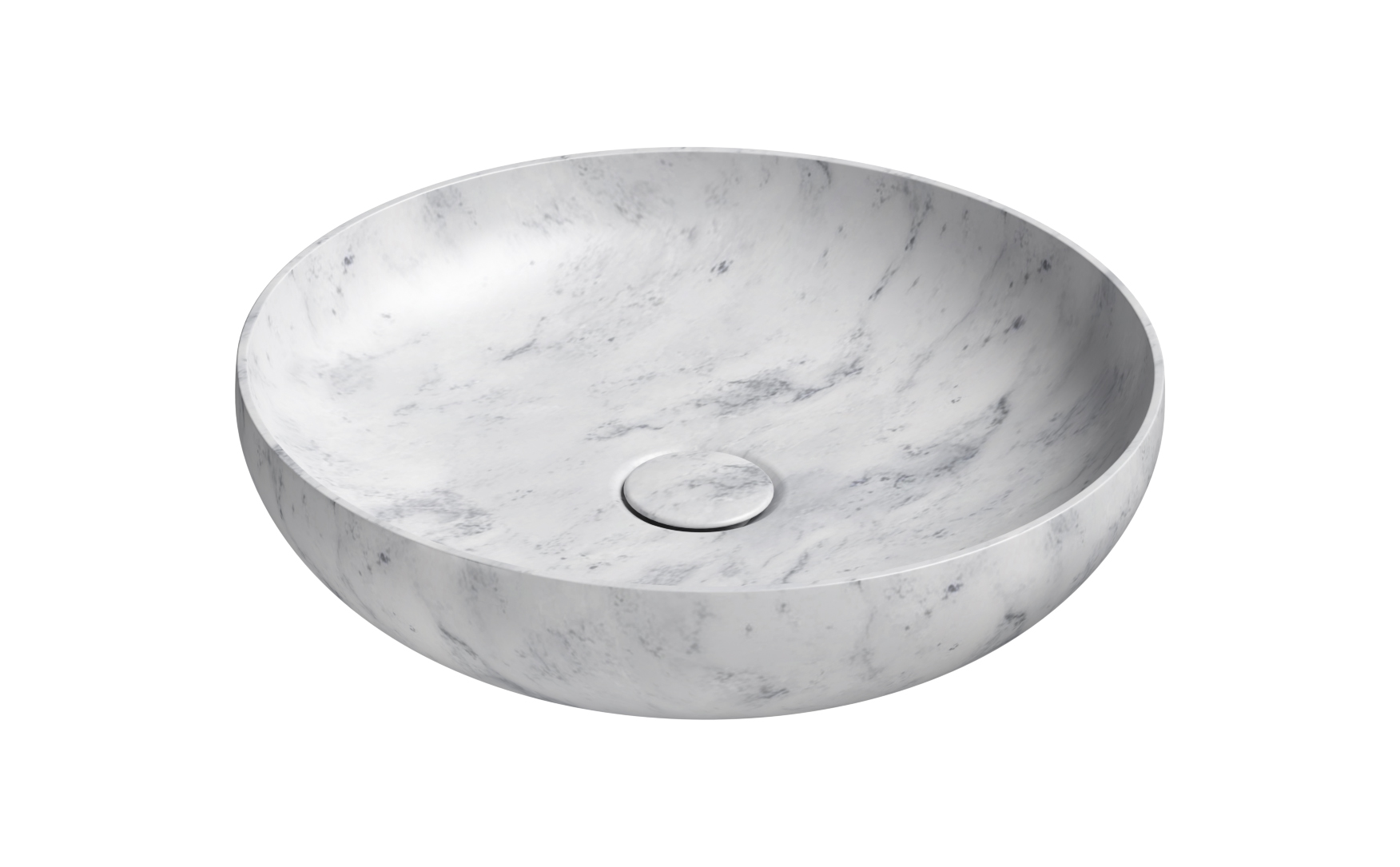 Раковина накладная круглая GSI AltaCeramica AC30735 400 × 400 мм, без отверстия под смеситель, цвет под белый мрамор Marbled white