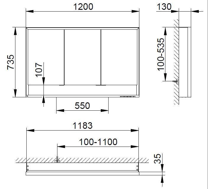 Зеркальный шкаф Keuco Royal Lumos 14325 171301 алюминий серебристый 1200 x 735 мм с уменьшенной глубиной