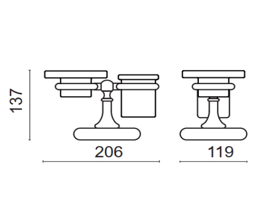 Держатель из латуни настольный BOSSINI Classic Line V50312.030 с керамическим стаканом и мыльницей, цвет Хром/Белый