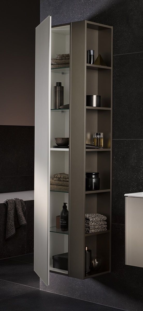 Высокий шкаф-пенал Keuco Plan 32932 290001 корпус лак матовый инокс, фасад стекло матовый инокс