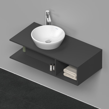 Тумба подвесная под раковину слева DURAVIT D-Neo DE491904949 1000 мм х 480 мм, с открытой боковой полкой справа и консолью, графит матовый