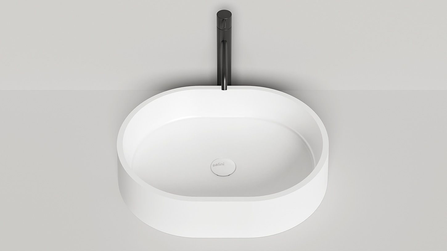 Раковина накладная овальная SALINI GLORIA 10 1102211M 560х440х125мм, S-Stone, без донного клапана, цвет Белый матовый