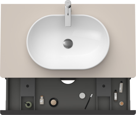 Тумба подвесная под раковину DURAVIT D-Neo DE496809191 550 мм х 1000 мм, с двумя выдвижными ящиками и консолью, серо-коричневый матовый