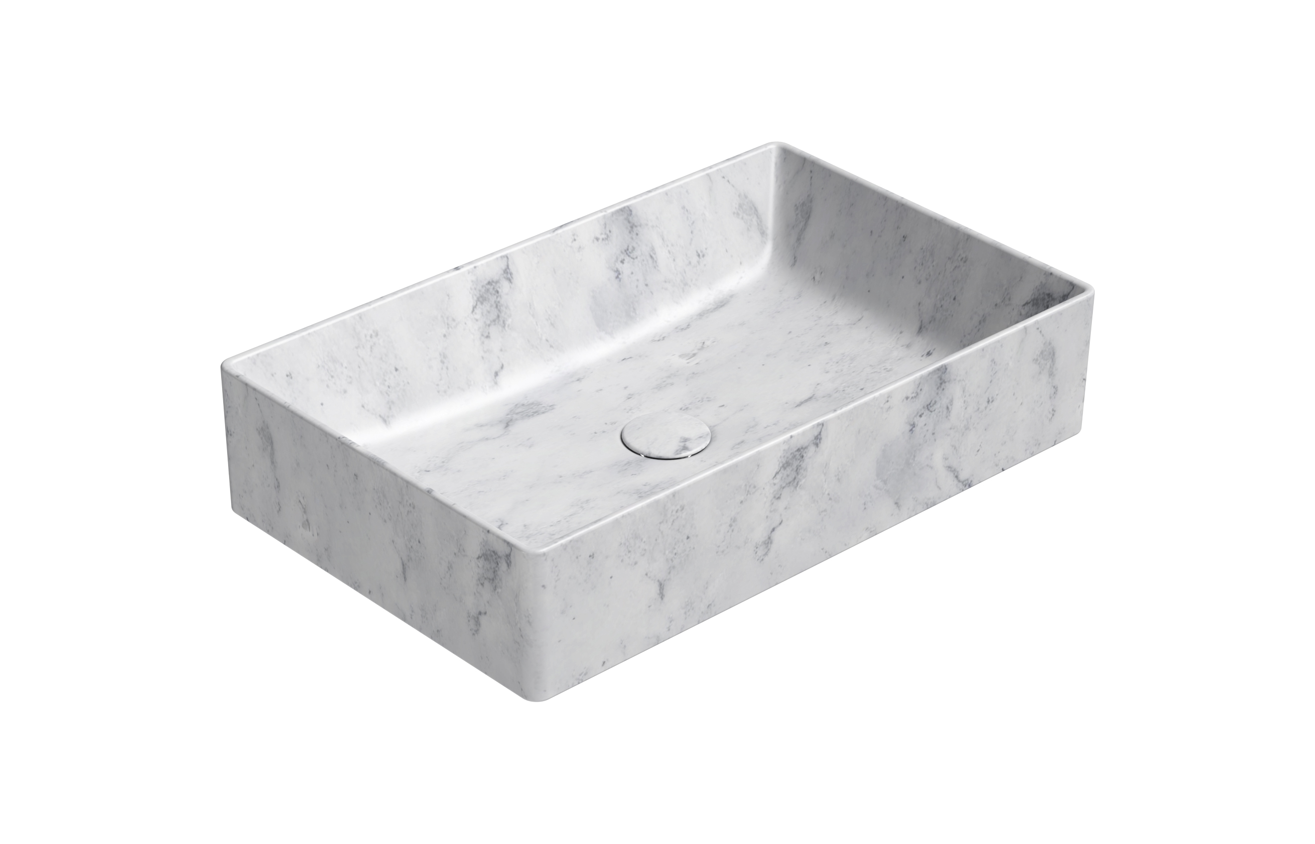 Раковина накладная прямоугольная GSI AltaCeramica AC30835 600×370 мм, без отверстия под смеситель, цвет под белый мрамор Marbled white